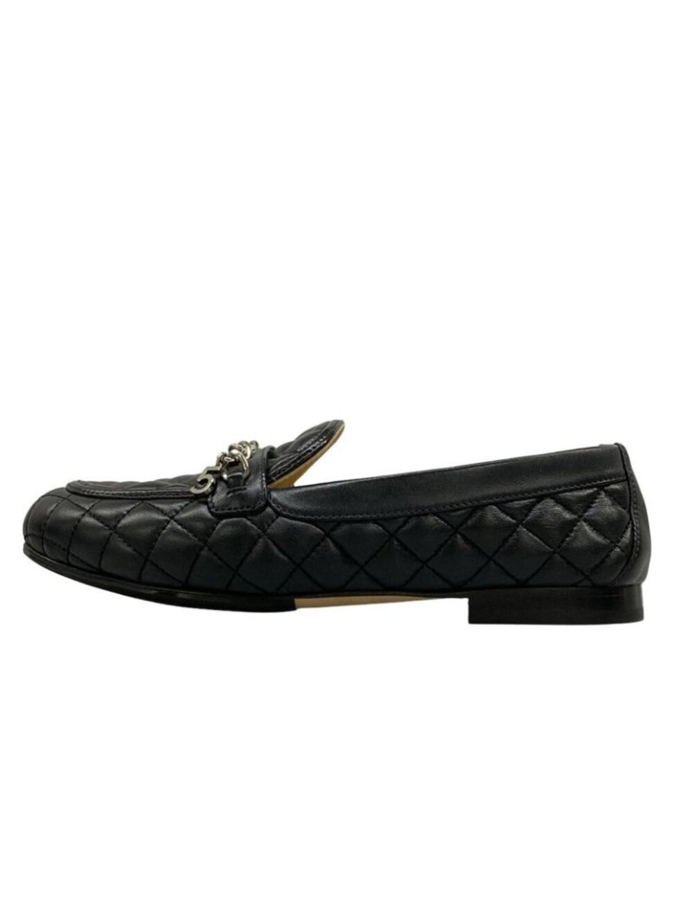 Chanel Loafers 36 C Quilted Black Silver Coco Charm Lambskin - Picture 1 of 12